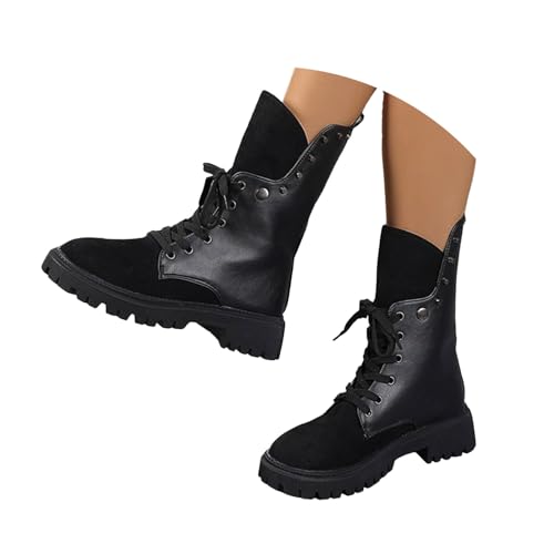 Futezty Hiking Boots Women Lug Sole Combat Boots Lace-Up Motorcycle Platform Ankle Short Booties Gothic Bootie, Bz-black, 9