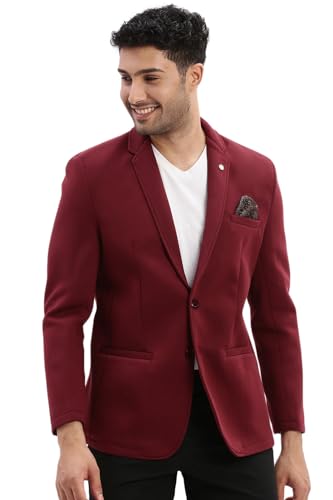 Image of SHOWOFFFF Men Solid Single Breasted Casual Blazer | Notched Lapel Full Sleeves Cotton Blazer for Mens | Slim Fit Regular Length Blazer for Men's