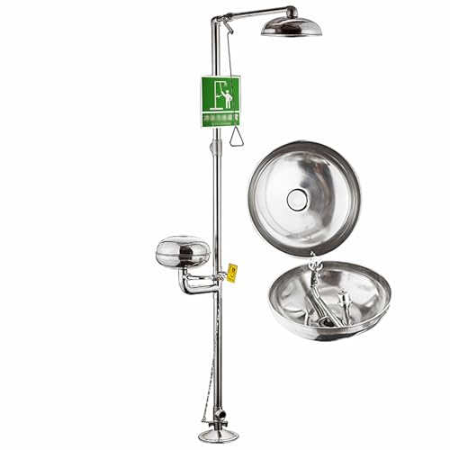 Station de Lavage oculaire d'urgence en Acier Inoxydable Jaune 304 avec Douche, unité de Lavage des Yeux de qualité Industrielle pour Le Laboratoire, Utilisation Commerciale