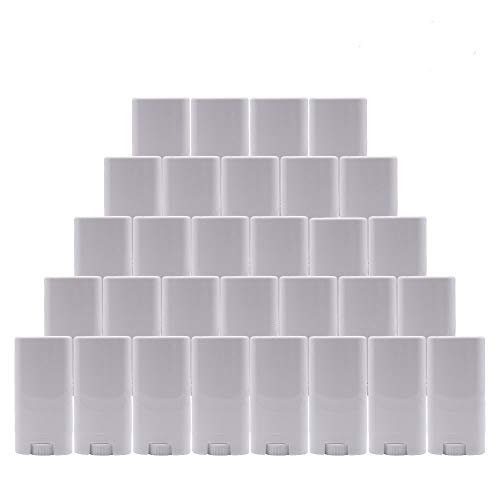 Healthcom 15ml White Plastic Deodorant Containers 0.5 Oz New Empty Oval Lip Balm Tubes Empty Deodorant Container for Lipstick Crayon Chapstick DIY Make Your Own Deodorant Moisturizer Lotion Bar,30 Pack