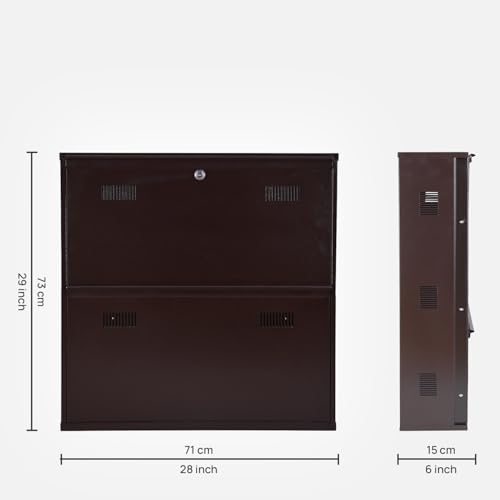 Image of Metal Shoe Rack Wall Mounted for Home with Central Locking | 2 Door 28 inch Wall Mounted Metal 6 Pair Shoe Rack Cabinet | Pre-Assembled Rack Shelves | 3 Year Warranty (Brown)