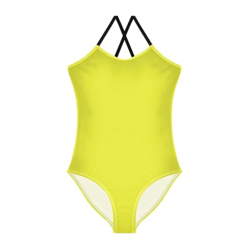 Lemon Yellow Girls One Piece Swimsuit Beach Swimwear Quick Dry Kids Bathing Suits 7-8T