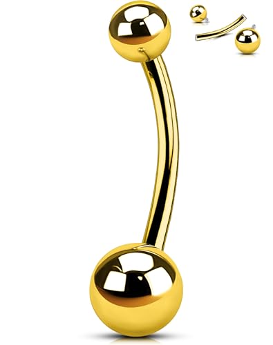 OUFER Titanium Belly Button Rings, Gold Belly Rings, Internally Threaded Navel Piercing Jewelry, Long Belly Piercing Jewelry, Curved Barbell, Belly Rings For Women Men