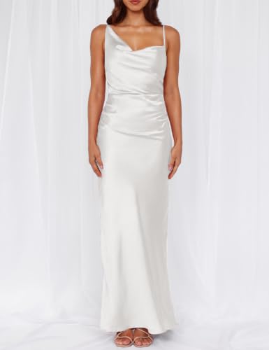 Image of Formal Satin Silk Spaghetti Strap Maxi Dresses for Women Wedding Guest