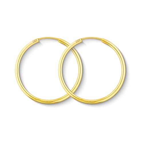 EDELIND Creolen Gold 585 Echtgold 30 mm - zarte Ohrringe Damen 2 mm breit Gelbgold - mit edler Geschenkbox
