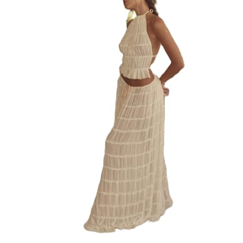 Women Y2K Skirt Set Outfits Strapless Crop Top Bodycon Midi Skirt Dress Sexy 2 Piece Knit Outfits Skirt Summer2