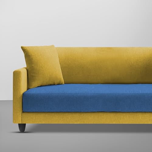 Image of Casaliving Dominic 2 Seater Sofa Set for Living Room (Blue Yellow Fabric) Premium Fabric Sofa