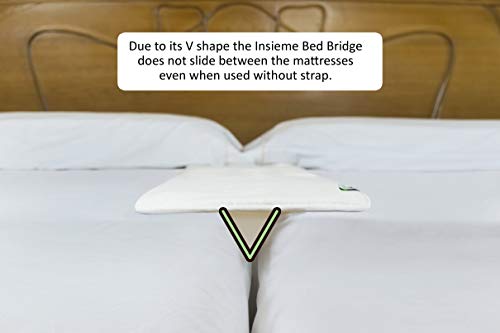 Image of Bed Bridge Twin to King by Insieme - 12 x77 Split King Gap Filler for Adjustable Bed, Twin to King Converter, Hypoallergenic White Fabric, Thin & Strapless