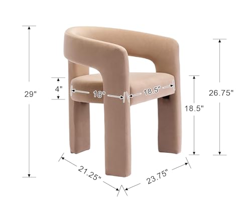 Image of HNY Modern Barrel Kitchen & Dining Room Chairs Set of 6, Velvet Upholstered Accent Chairs with Arm, 18.5'' Wide Side Arm Vanity Chair for Living Room Bedroom Makeup Small Spaces, Khaki