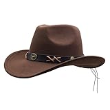 IFSUN Kids Girls Boys Fur Felt Cowboy Cowgirl Hat Wide Brim Western Style Outback Brown