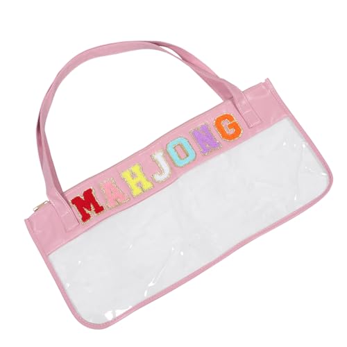 Sac de rangement mahjong rose transparent avec bretelles réglables pour voyage