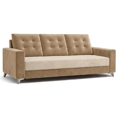Image of Hakuna Plush Velvet 3 Seater + 1 Seater + 1 Seater Sofa Set | Silken Velvet Upholstery | Golden Legs | Designer Set for Living Room & Office Spaces (Beige-Cream)
