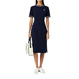 Lacoste Women's Trim Accent Jersey T-Shirt Dress, Navy Blue/Red/White, 10