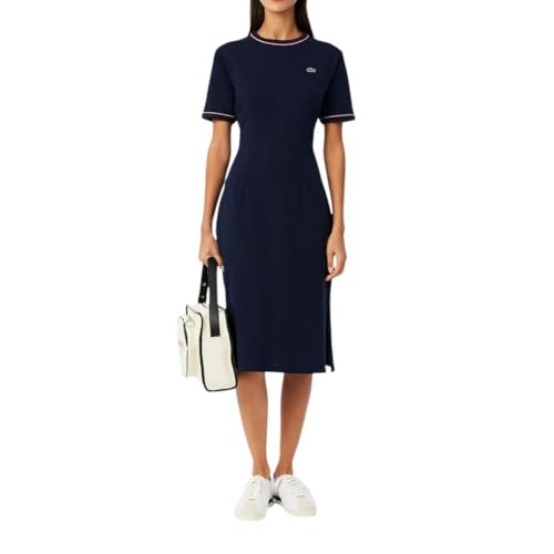 Lacoste Women's Trim Accent Jersey T-Shirt Dress, Navy Blue/Red/White, 10