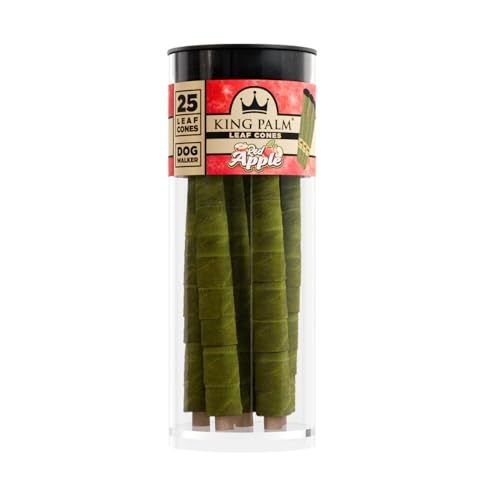 King Palm Prerolled Cones with Filter Tips - All Natrual Pre Rolled Wrap - Organic Palm Leaf Preroll Cone - 25 Pack (Red Apple Dogwalker)