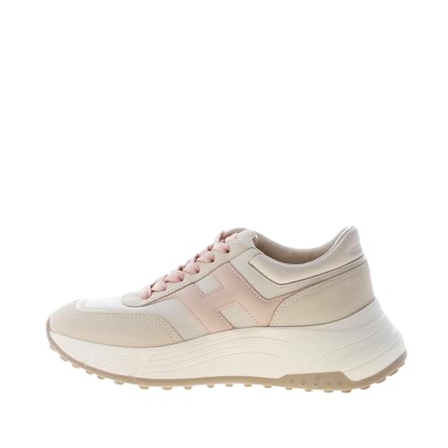 Collezione: Primavera-Estate Hogan Donna H669 Sneaker Hi Fi in camoscio e Tessuto Avorio più Rosa Color Beige Size 37.5