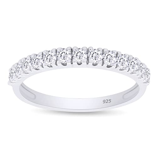 Half Eternity Wedding Band Ring for Women, 0.40 cttw 2.5MM Width Round Moissanite or Lab Grown Diamond Ring In 14k Gold Over Sterling Silver