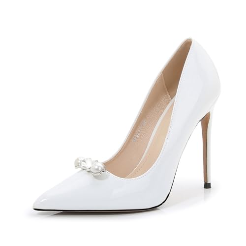 Escarpins à Bout Pointu en Cuir Verni avec Talons Stilettos de 12CM pour Femme