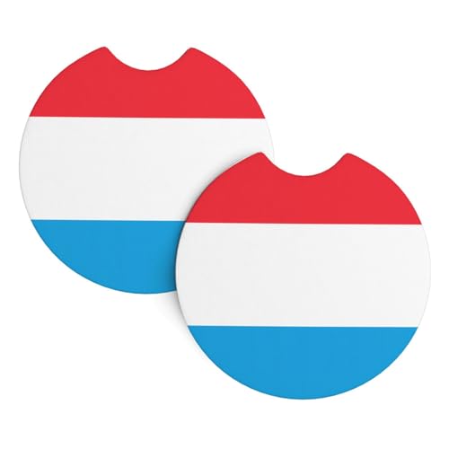 HYTTER Lot de 2 sous-verres de voiture imprimés drapeau du Luxembourg – Durable et imperméable pour la protection et la décoration de l'intérieur de la voiture