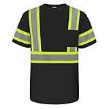 TCCFCCT Hi Vis Shirts for Men Class 3 High Visibility Shirt with Short Sleeves, Reflective Safety Construction Work Shirts with Black Bottom, Breathable, DBP-Black XL