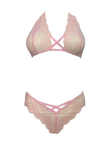 Image of Xs and Os Women Cross Style Lace Bra Panty Lingerie Set