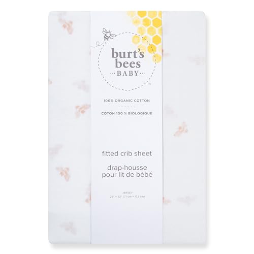 Image of Burt's Bees Baby Organic Cotton Fitted Crib Sheet, Unisex Baby Beddings | A nursery essential crib sheet with 360º elastic that prevents sheets from creeping up on the mattress