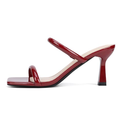 Image of Goderci Women's Two Straps Kitten Heel Sandals | 3 inch Kitten Heel, Fashion Square Open Toe, Slip On Summer Mules, for Party, Wedding, Daily