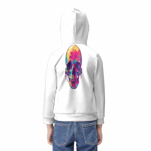 Sweat à capuche crâne en molleton chaud avec impression 3D relief et grande poche - 6