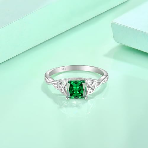 Celtic Knot Ring 925 Sterling Silver Princess Cut Promise Engagement Rings Trinity Irish Ring Birthstone Jewelry Gifts for Women4