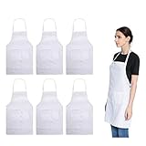 LOYHUANG Total 6PCS White Apron for Women Adult Unisex Plain Color Bib aprons with 2 Front Pockets Washable Chef Aprons for Cooking Baking Kitchen Restaurant Crafting