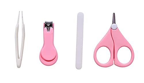 Image of Baby Scissors and Nail Clipper set /4-In-1 Baby Grooming Kit in Plastic Box Packing-Pink