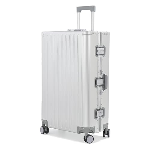 Sindermore 28-inch Aluminum Checked Suitcase: Silver - Full Metal Shell - Crush-Resistant & Burst-Proof, TSA Lock & Spinner Wheels for Business Travel - Men Women