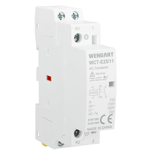 Image of Wengart 25A DC Contactor WCT-E25, DC 24V Coil, 1NO 1NC (Normally Open/Closed), 1-Module 18mm DIN Rail Mount, Low Power Consumption for Solar PV, Leisure Battery & Intelligent Systems