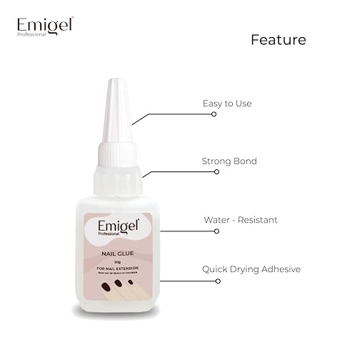 Image of Emigel Professional Nail Glue for Artificial Nail Extensions with Brush On Applicator | Professional Grade | Quick-Drying Glue for Long Lasting and Secure Nail (20g)