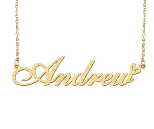 Aoloshow Andrew Name Necklace Heart Charm Pendant 18k Gold Plated Stainless Steel Jewelry for Womens Graduation