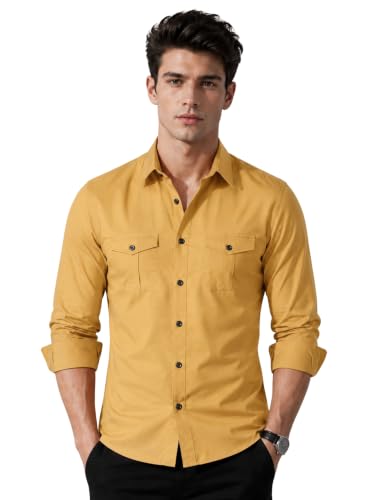 Image of Men's Double Flap Pocket | Regular Fit | Solid Spread Collar | Versatile Everyday Office Wear Comfortable |Stylish Design | Shirt
