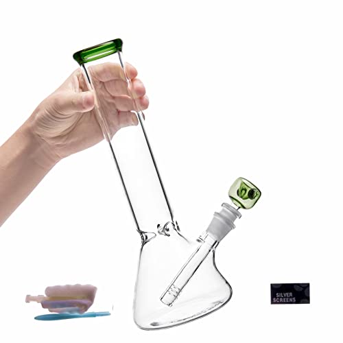 11 Glass Water Pipe 14.5mm Glass Bong Water Bong Percolator Filter Recycler Bongs with Downstem Bowl Adapter (Green)