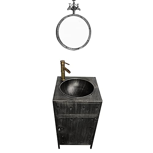FMOGQ Meuble sous-Vasque De Style Industriel avec Lavabo, Armoire De Lavabo Moderne avec Robinet Et Meuble De Salle De Bain Autoportant, Cuivre Rouge, sans Miroir Cover