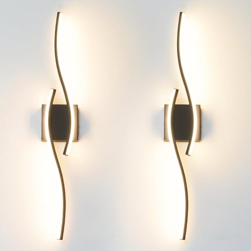 Daunton Modern Hardwired Wall Sconce Set of 2, LED Black Wall Light with Remote Control, RC Dimmable LED Wall Light Indoor, Wall Decor for Hallway Bedroom Living Room TV Wall, 27.5 in, Timer, Memory
