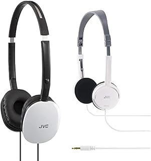 JVC Flats Lightweight On-Ear Headphones Compatible with iPhone and Android Devices - White