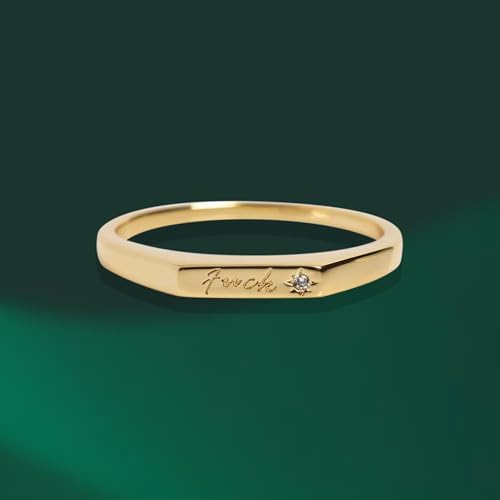 Tiny Fuck Diamond Ring in Gold, Dainty Statement Ring for Women, Middle Finger Breakup Gift, Custom Solid Gold or Silver Ring3