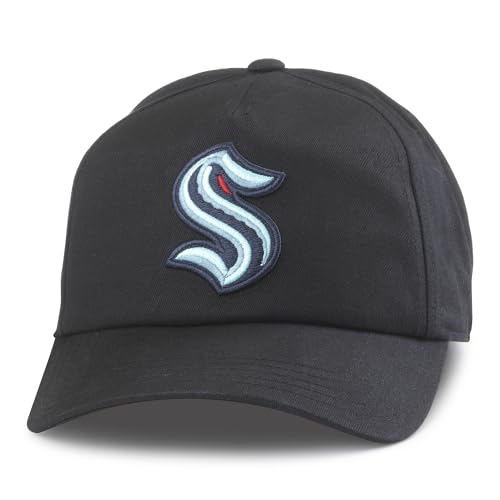 AMERICAN NEEDLE Unisex Seattle Kraken Officially Licensed NHL Roscoe Adjustable Snapback Baseball Hat (EM009A-SEK-BLK)