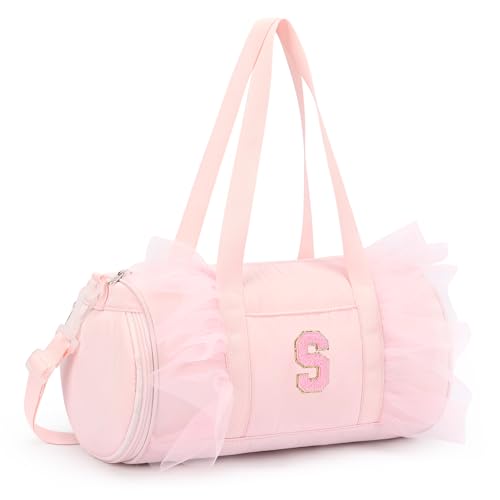 Image of mibasies Ballet Dance Bag for Girls 4-6, Personalized Letter S Pink Gift | Personalized Initial Dance Bag for Girls - Duffel, Ballet Cheer Gymnastics Gift Ages 3-8, Water Resistant Shoe Compartment