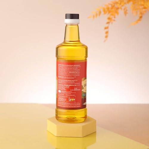 Image of Organic India Groundnut (Peanut) Oil, 1000ml | Cold Pressed Unrefined Organic Oil with Natural Flavour | Certified Organic and Lab Tested on 250+ Parameters | Perfect for Daily Cooking | Natural Aroma and Taste