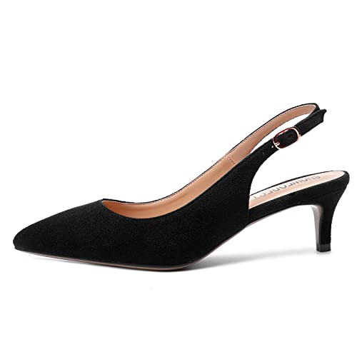 SHOWFOREST Womens Pointed Toe Sexy Suede Buckle Solid Slingback Wedding Kitten Low Heel Pumps Shoes 2 Inch2