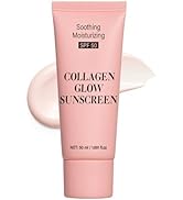 Collagen Sunscreen SPF 50 for Face, Hydrating Facial Sunscreen with Glow Effect, Lightweight Non-...