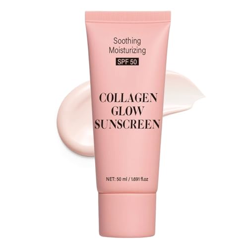 Collagen Face Sunscreen SPF 50, Moisturizing Sunscreen for Women, No Cast sunscreen with Hydrating Formula, Travel Size Facial Sunscreen for Sensitive Skin (1pc)