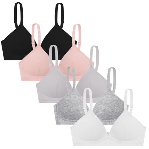 SEAUR Girls Sports Bra with Padding Comfort Wireless Seamless Bralettes Teen Training Bras Adjustable Straps Bralette 5Pcs