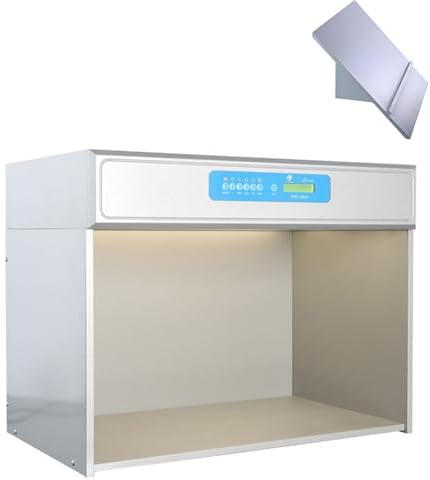 LED Color Matching Cabinet with Smart Control, 4/5/6 Light Dimmable Booth for Textile Printing & Lab Color Assessment, Adjustable Color Changing Lighting, 45° Grandstand Design
