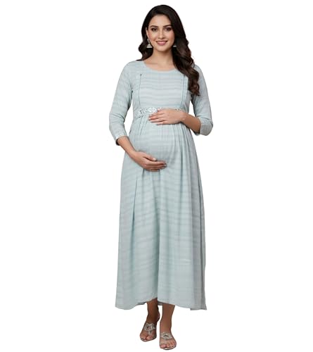 Image of DUMMY SHAPE Feeding Kurtis for Women Cotton Blend | Printed Pregnancy Flare Kurta with Dual Nursing Zippers to Pre & Post Partum | Maternity Dresses | Gifts for Pregnant Woman